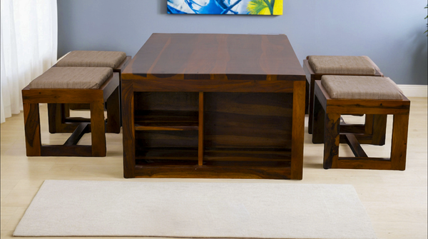 SWD Hestia wood coffee table with four stools