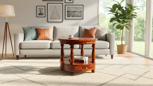 Noble Round Coffee Table with Drawers in Honey Finish