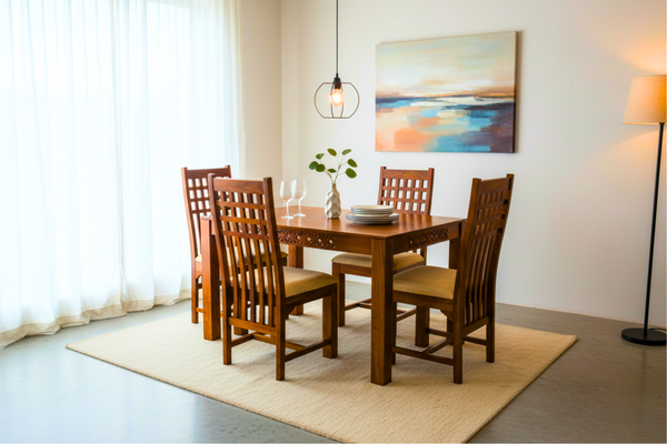 Denim 4 Seater Dinning Set in Honey Finish