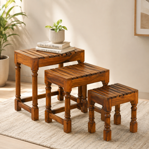 Belt Nesting Table set of 3 in Honey Finish