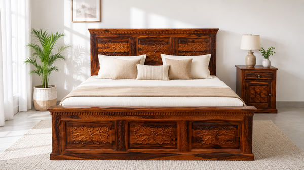 Carvin King Size Bed in Honey Finish With Box Storage