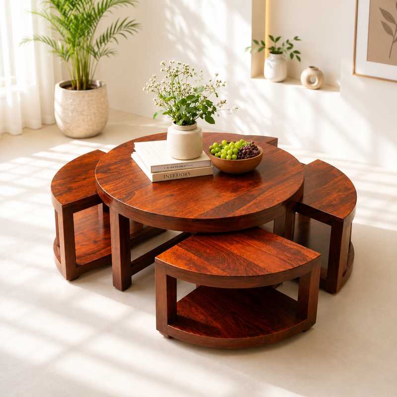 Aria Round Coffee Table Set with Stool