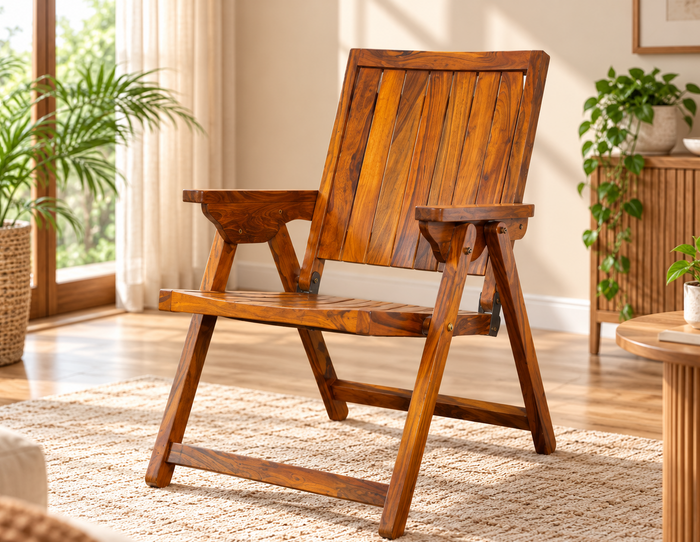 Belt Sheesham Wood Folding Arm Chair in Honey Finish