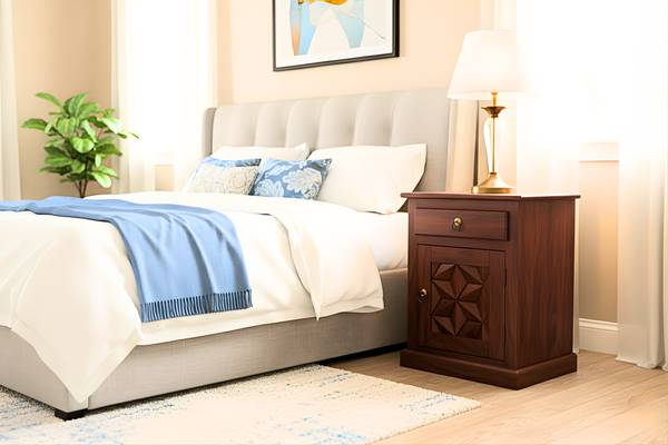 Bloom Bed Side Table in Honey Finish