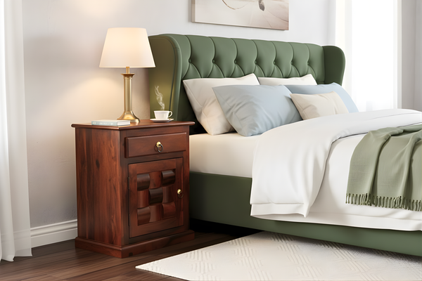 Woven Bed Side Table in Honey Finish