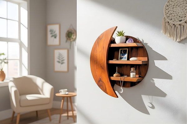 Moon Wall Shelf in Honey Finish