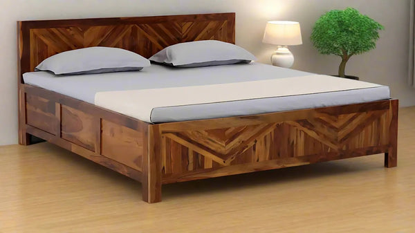 Supreme Queen Size Bed with Hydraulic Storage in Honey Finish