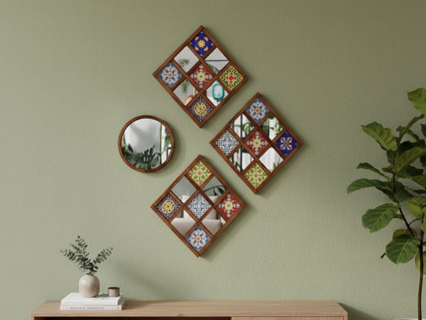 Tile Mirror Set in Honey Finish