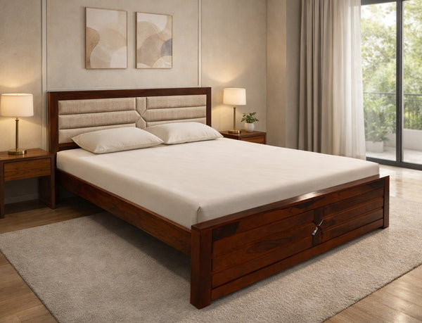 Aristo Cushion King size Bed in Honey Finish without Storage