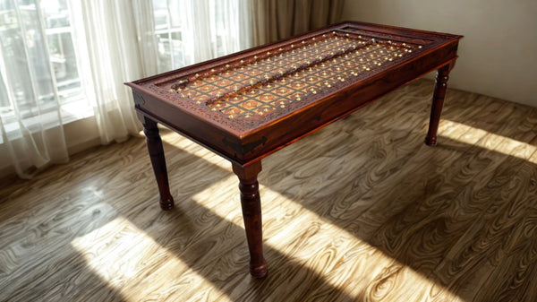 Brass Plate 6 Seater Dining Table in Honey Finish