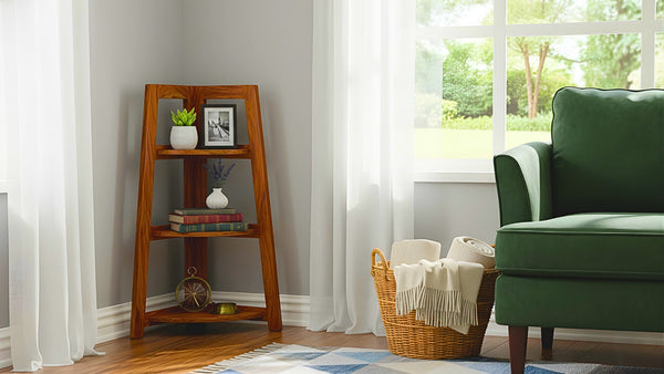 Folding Corner(Small) Book Rack in Honey Finish