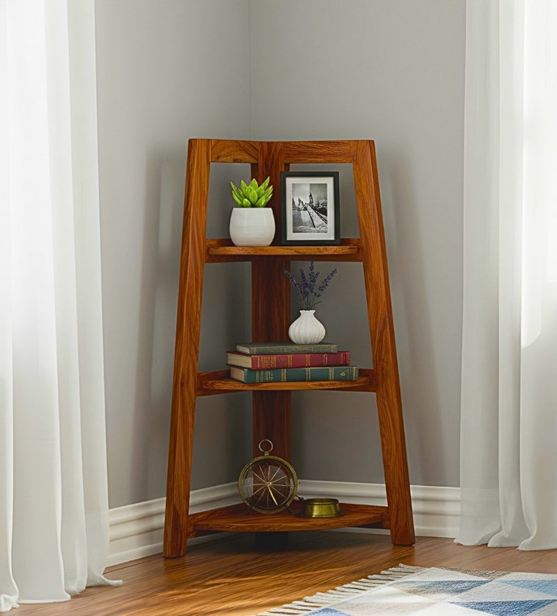 Folding Corner(Small) Book Rack in Honey Finish