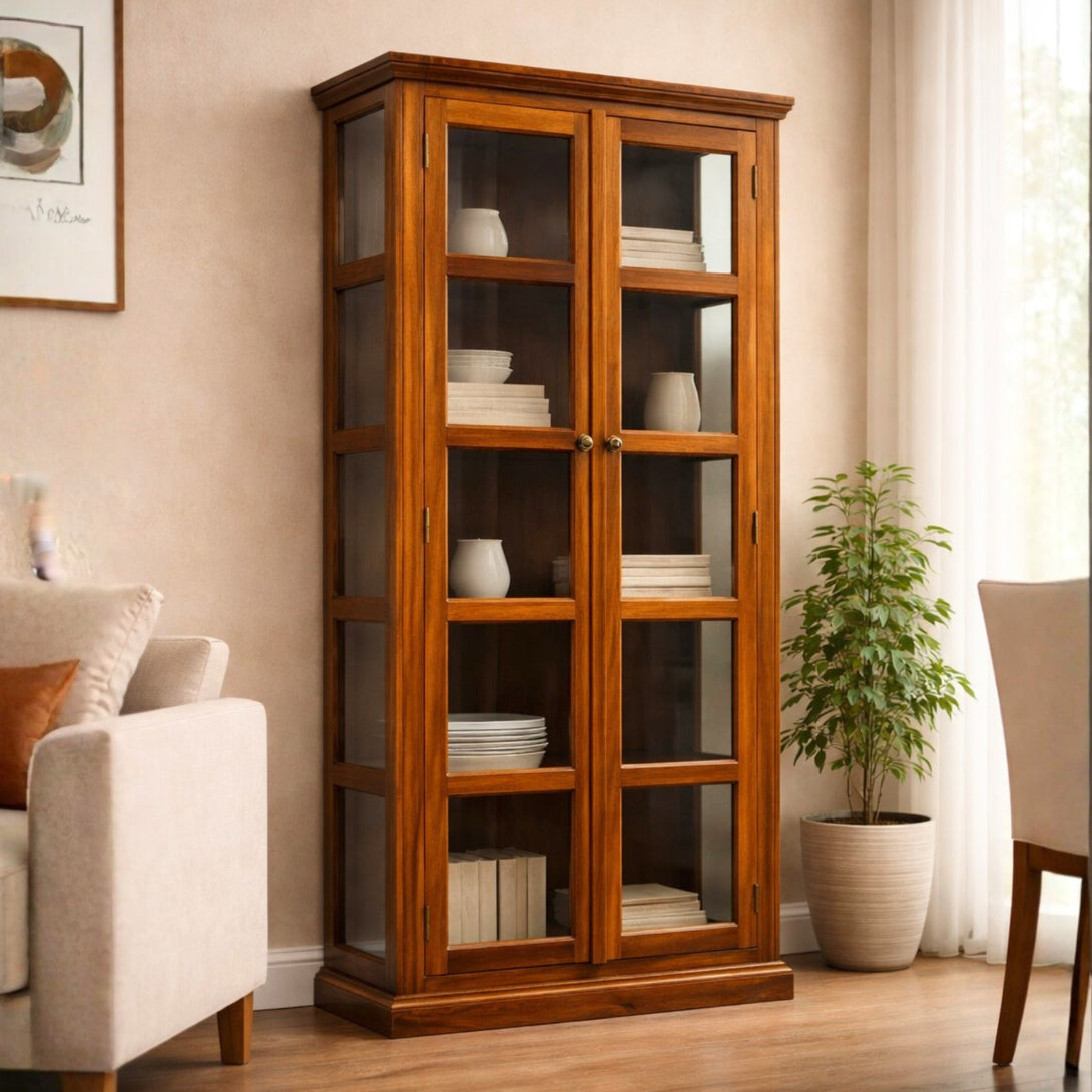 Glass Book rack in Honey Finish – Solid Wood Decor