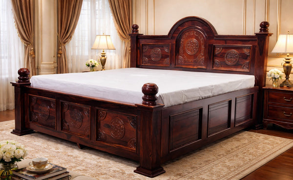 Carvin Round King Size Bed in Honey Finish with Box Storage