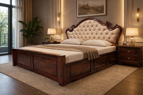 Moon Cushion King Size Bed in Honey Finish