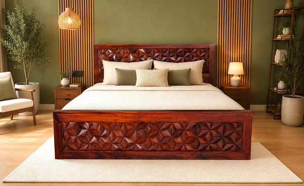 Bloom King Size Bed in Honey Finish With Box Storage