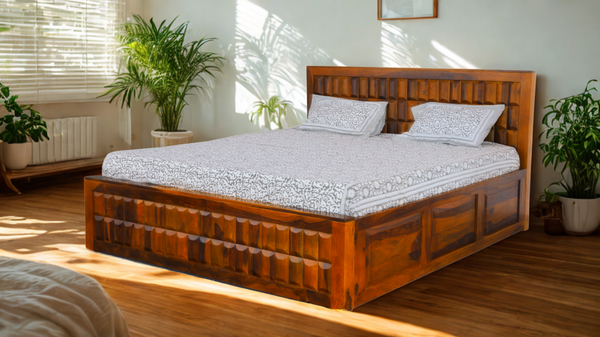 Bottle King Size Bed in Honey Finish With Box Storage