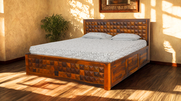 Diamond King Size Bed in Honey Finish With Box Storage