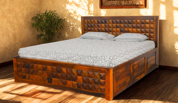 Diamond King Size Bed in Honey Finish With Box Storage