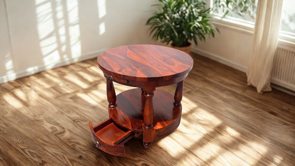 Noble Round Coffee Table with Drawers in Honey Finish