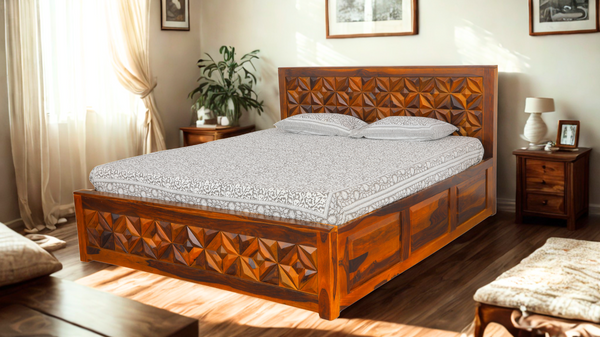 Dynamic King Size Bed in Honey Finish With Box Storage
