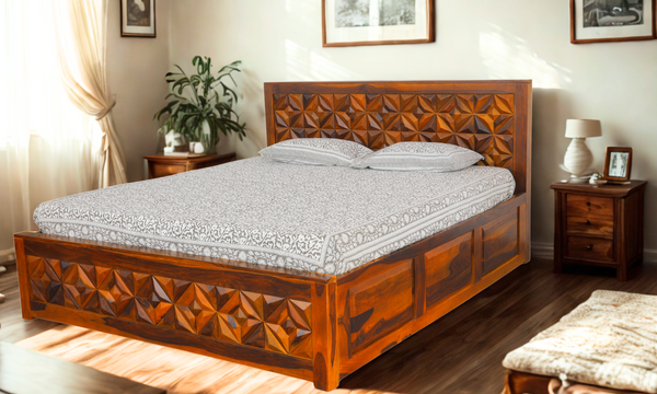 Dynamic King Size Bed in Honey Finish With Box Storage