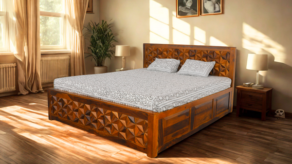Bloom King Size Bed in Honey Finish With Box Storage