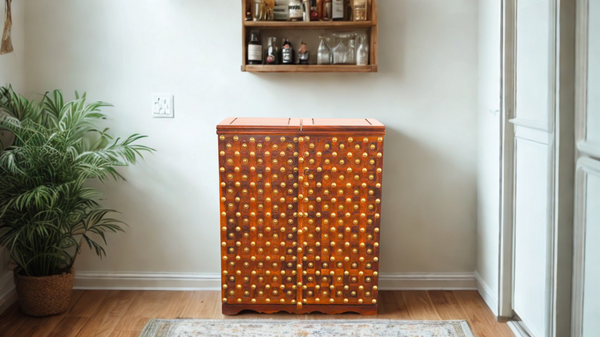 Rustic Bar Cabinet in Honey Finish