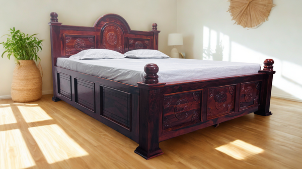 Carvin Round King Size Bed in Honey Finish with Box Storage