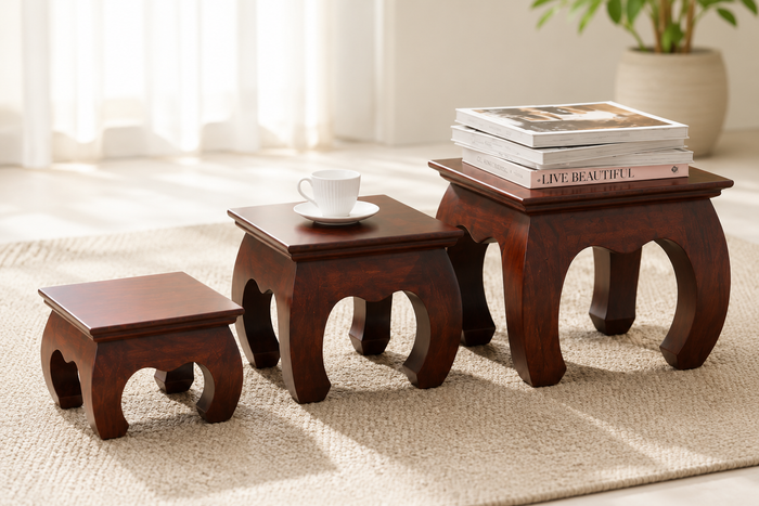 Opium Sheesham Wood Nesting Table set of 3 in Honey Finish