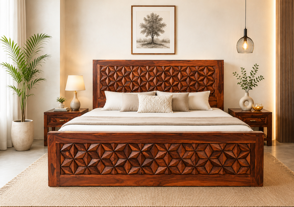 Bloom King Size Bed in Honey Finish With Box Storage