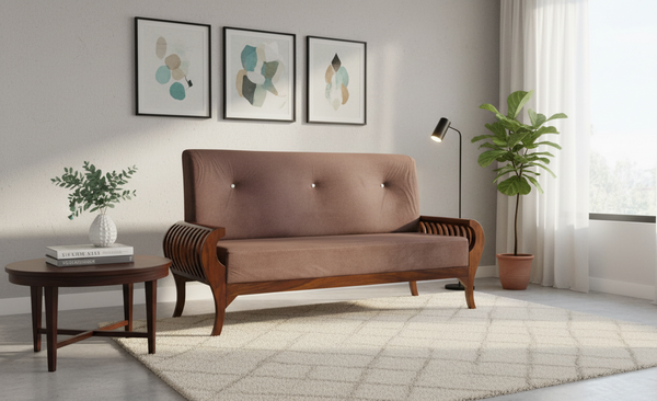 Cozy Dark 3 Seater Sofa in Honey Finish